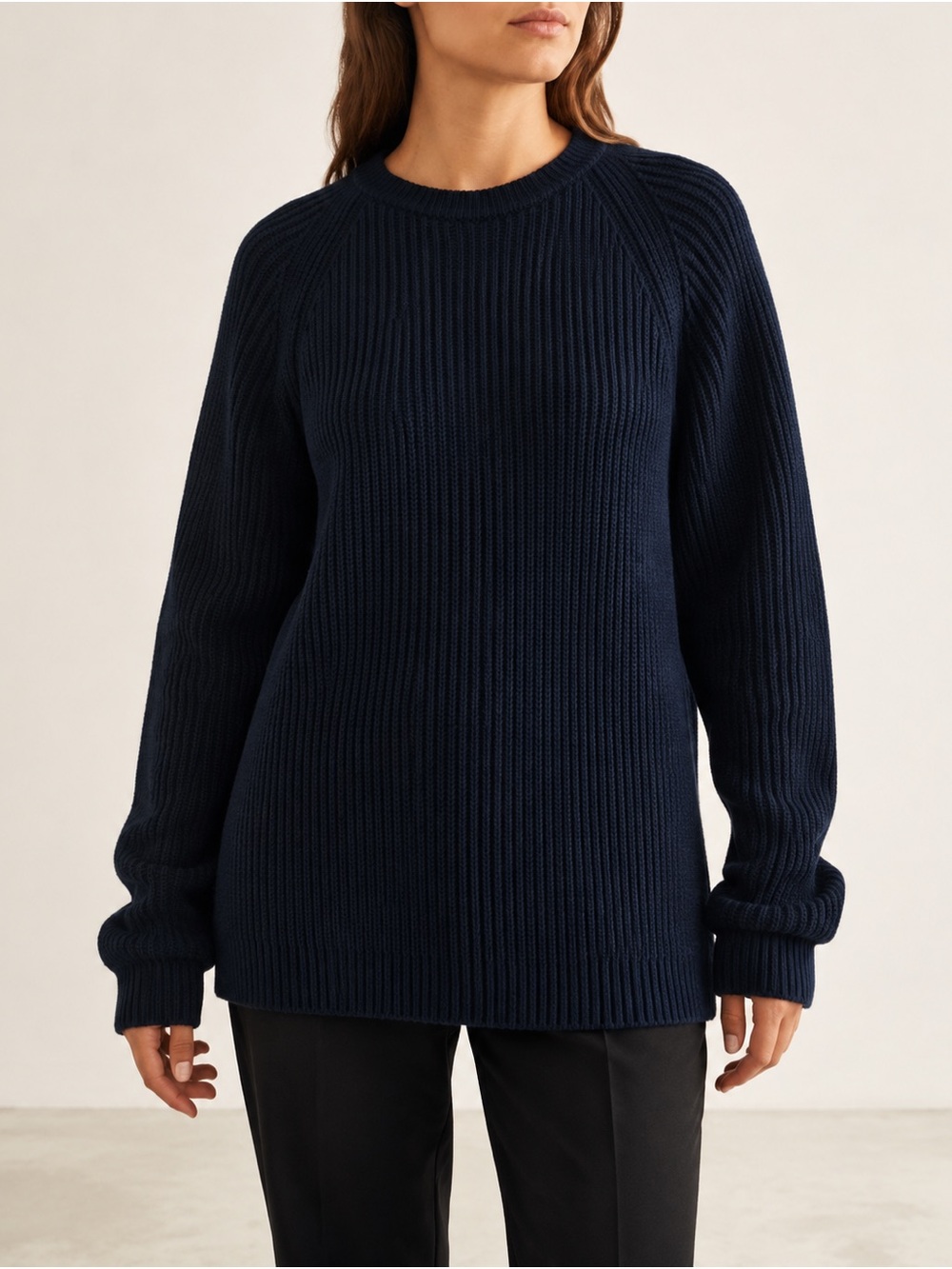 AMI Alexandre Mattiussi Navy Cotton English Rib Raglan Sweater